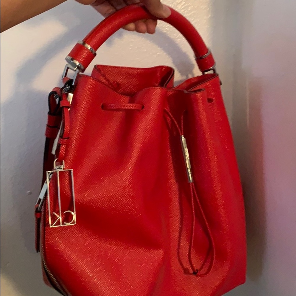 Red Calvin Klein bucket bag